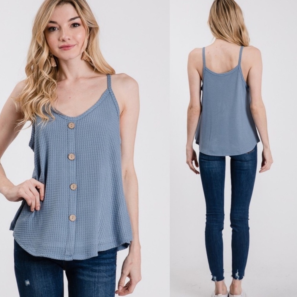 Denim blue button waffle cami